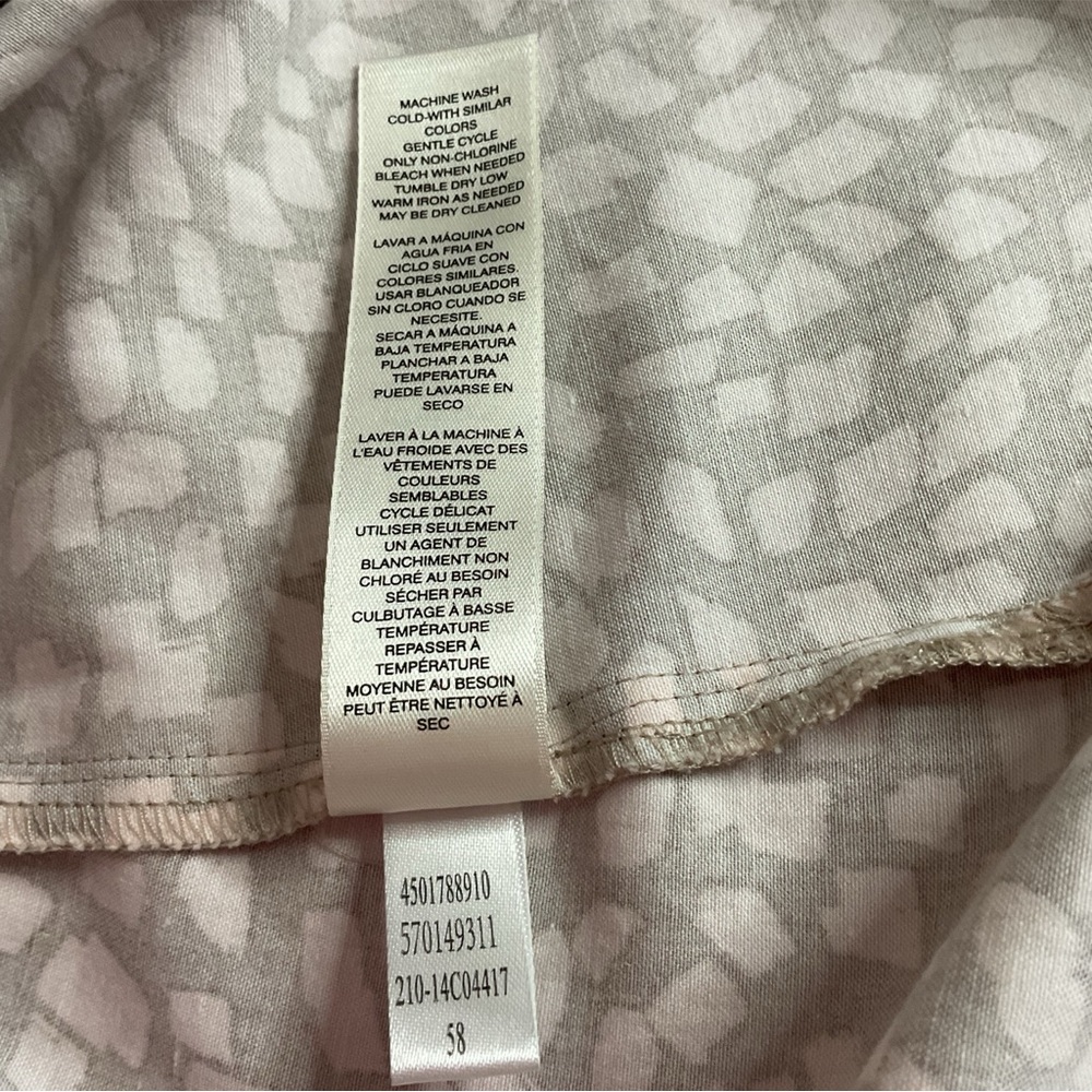 Chico's 3/XL (14-16) Tan Pink Artsy Print Blouse Abstract Button Up Long Sleeves - Picture 8 of 12